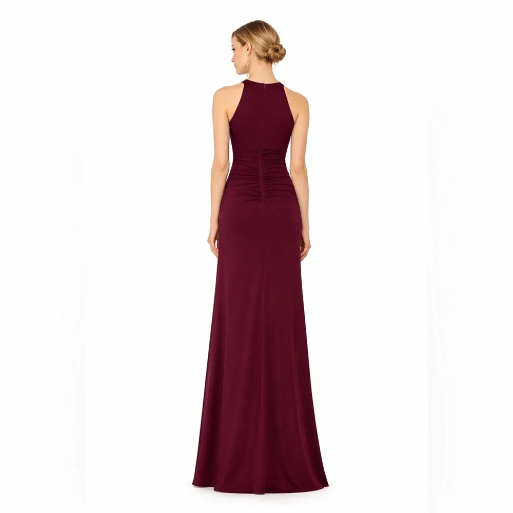 Betsy & Adam Burgundy Chiffon Halter Neck Ruched Formal Evening Gown Size 16 NWT